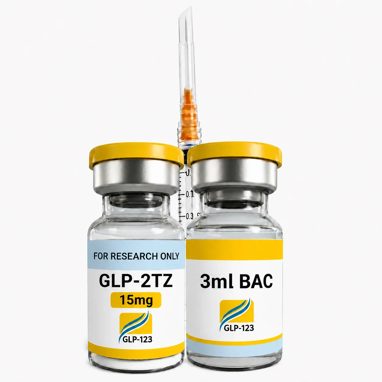 GLP-2TZ 15mg Research Peptide via bacteriostatic water and sterile syringe