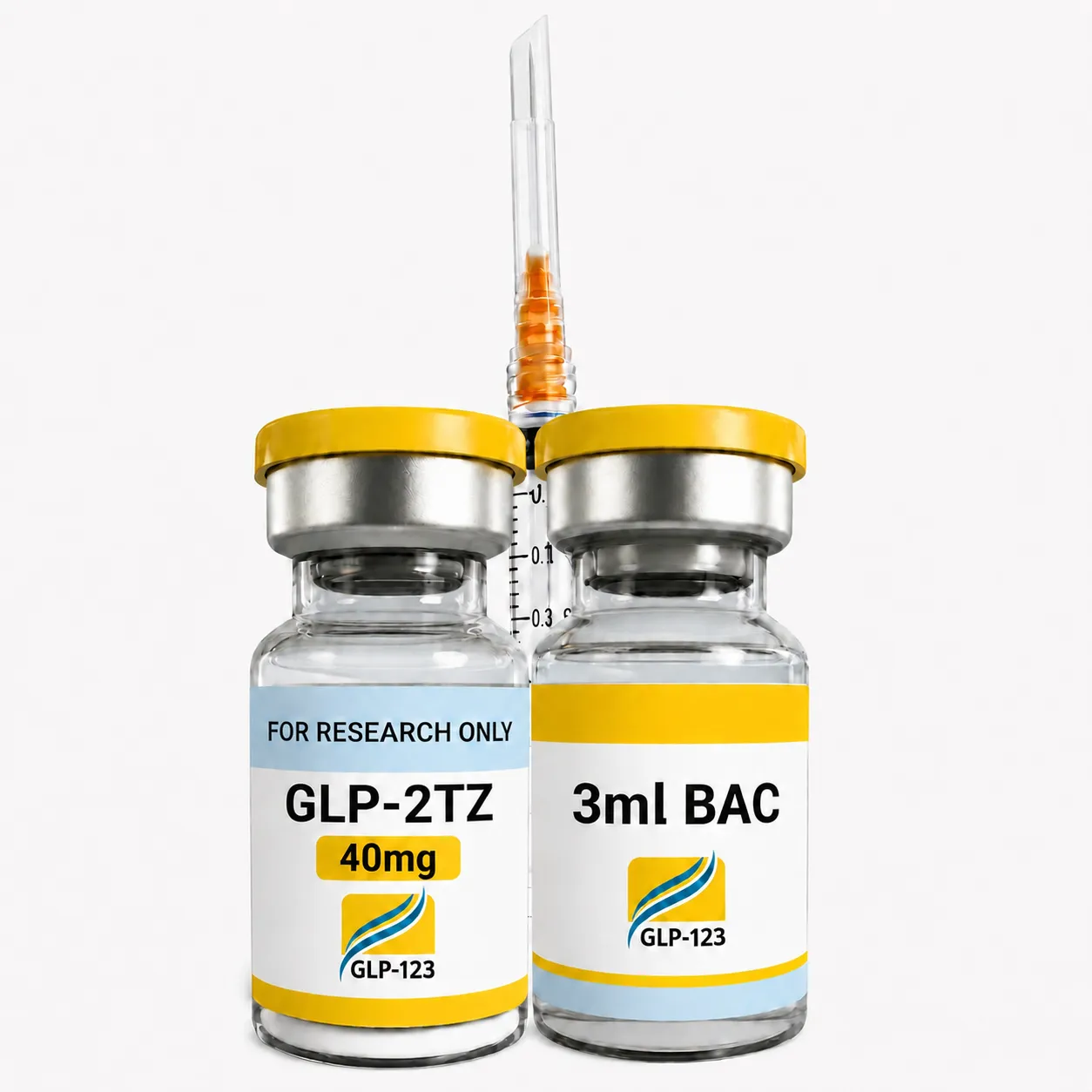 GLP-2Tz 40mg Research peptide via bacteriostatic water and sterile syringe