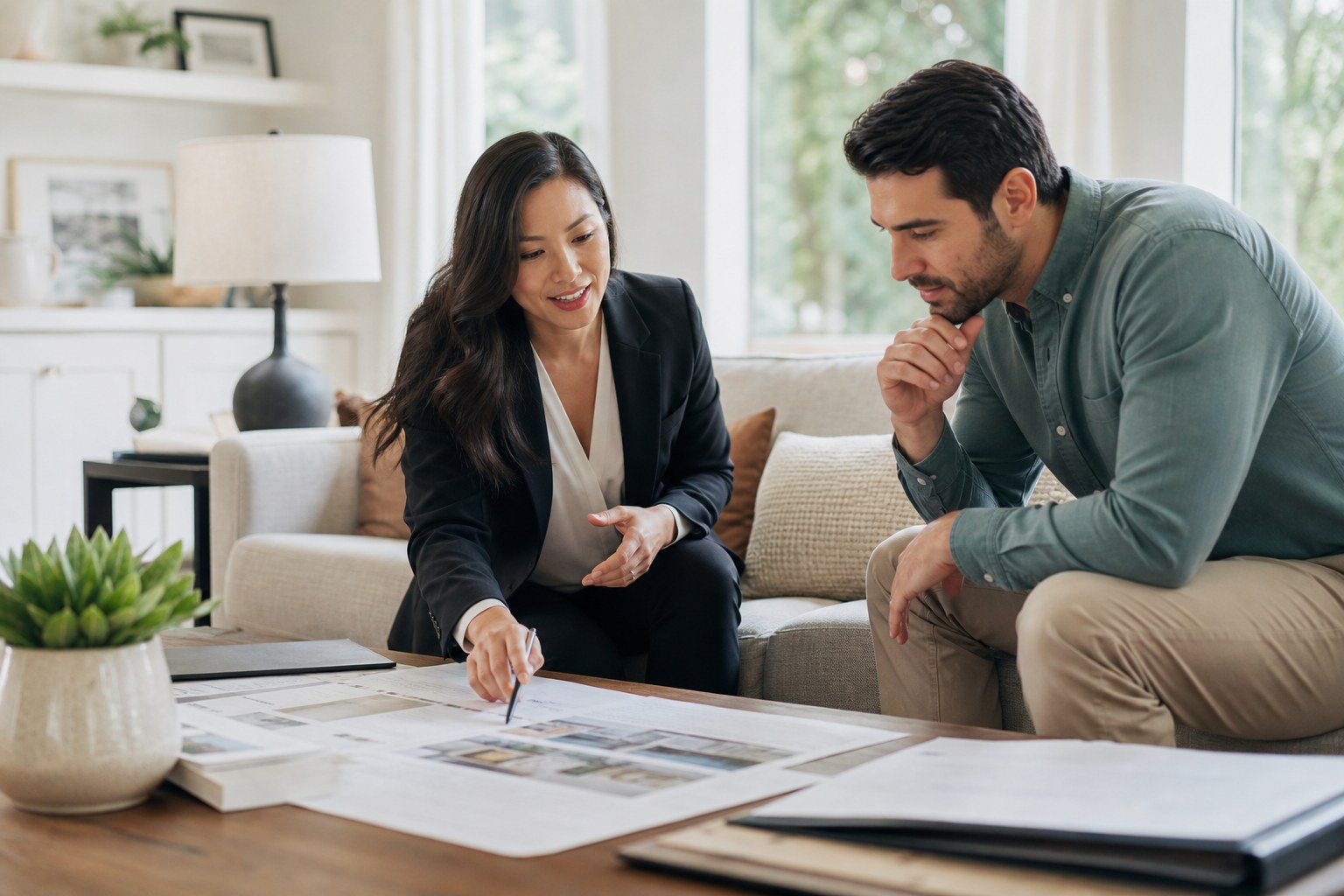 Homebuyer discussing property questions with a real estate professional