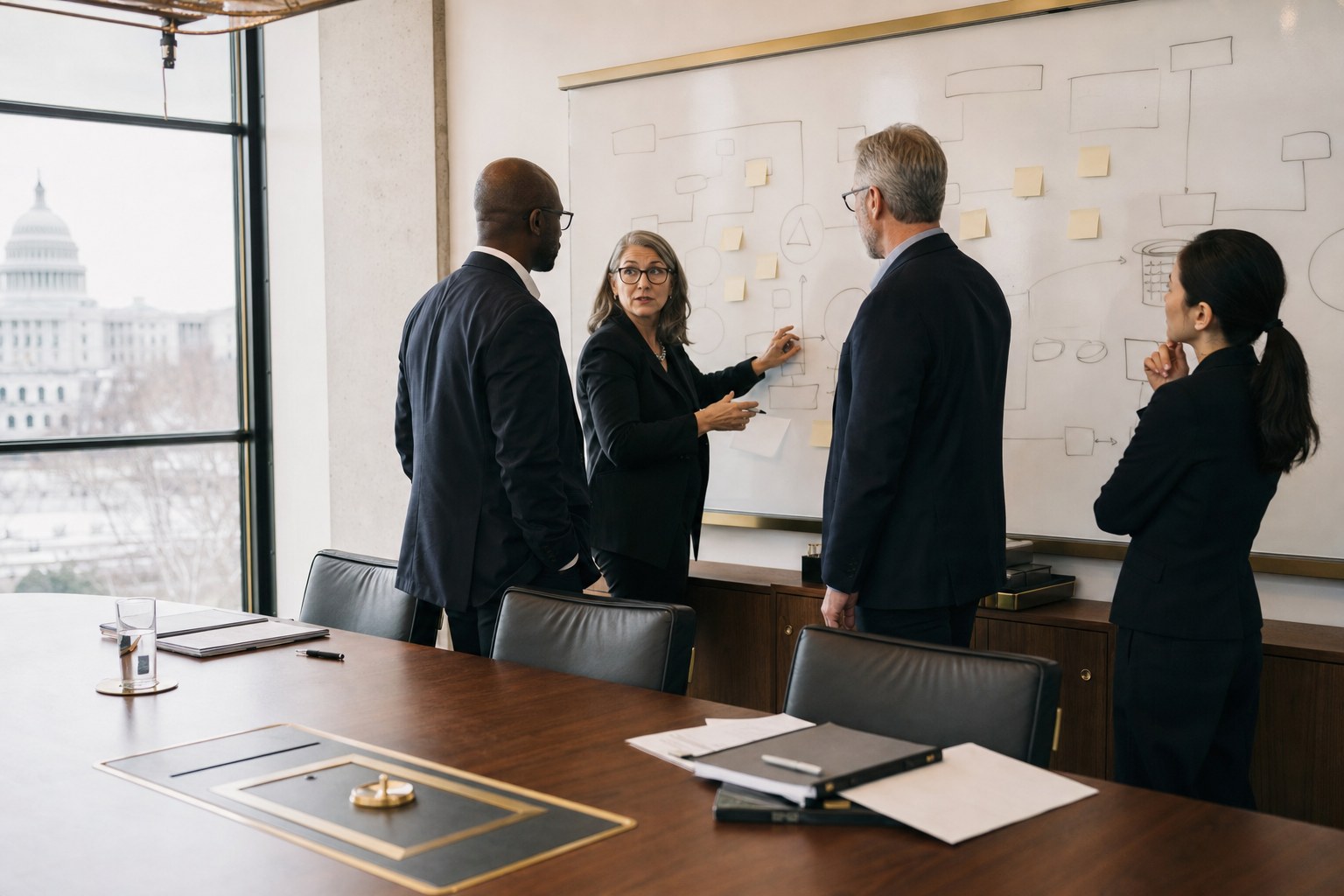 Consultants reviewing a process map during a working session