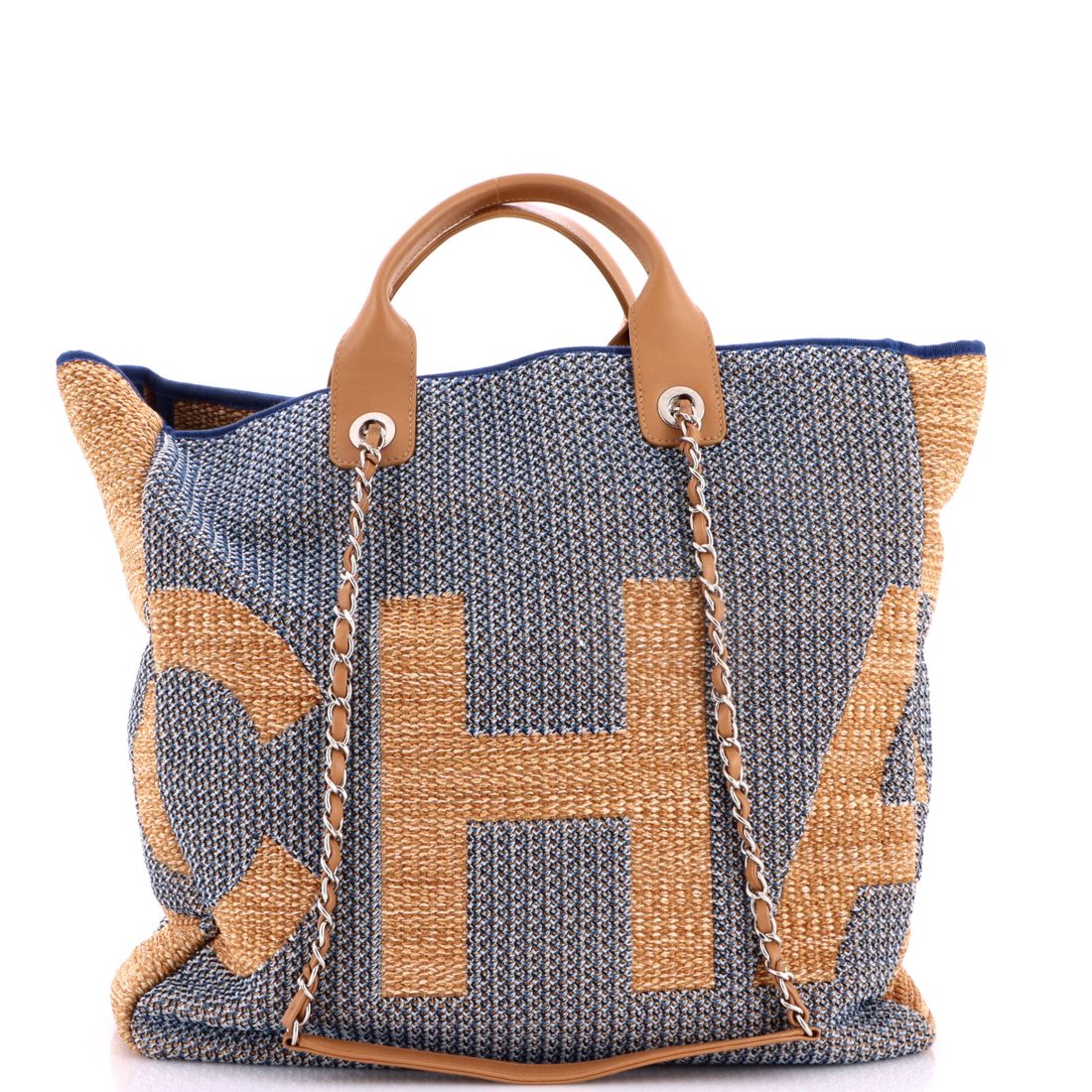 Chanel Deauville Logo Shopping Tote Printed Mixed Fibers Large