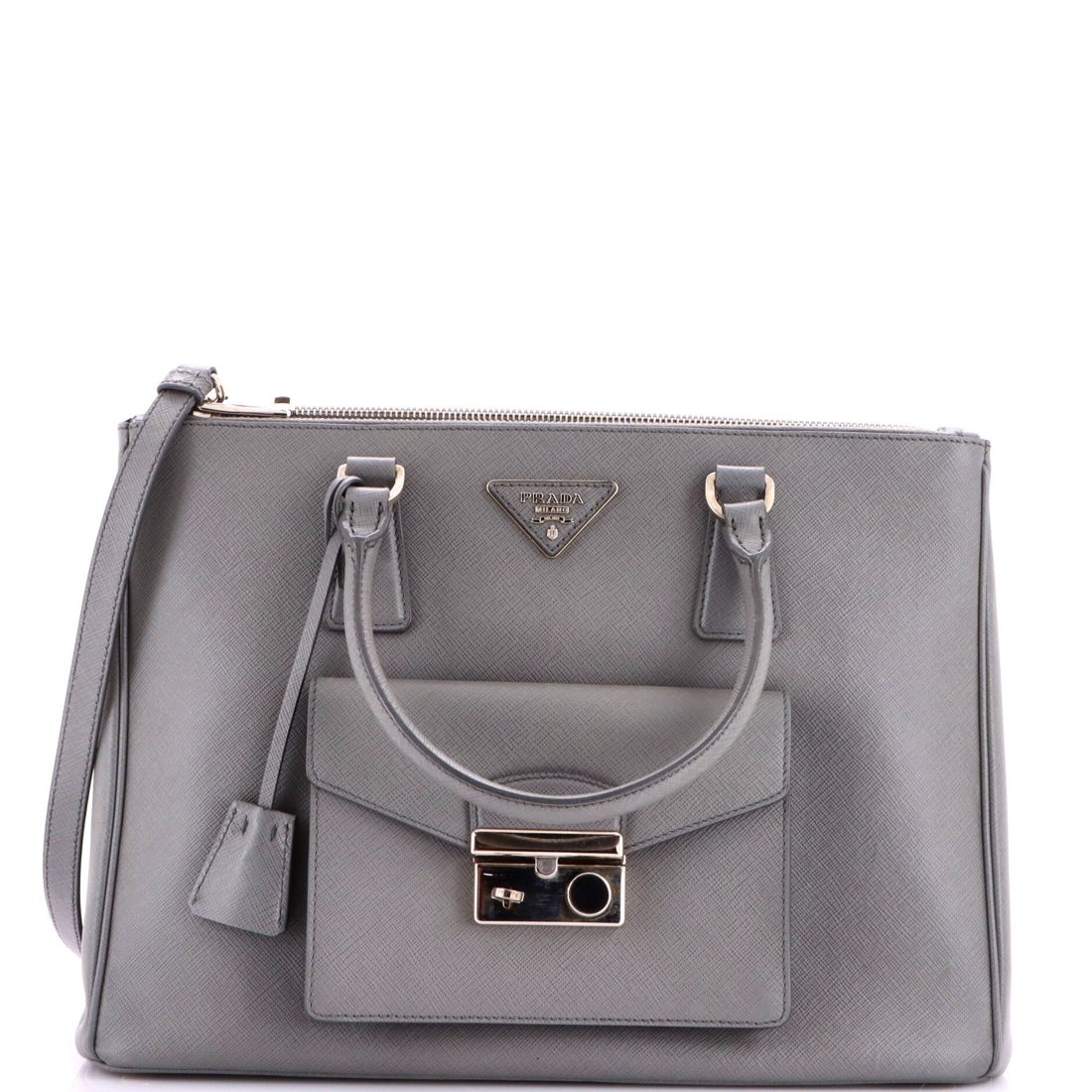 Prada Front Pocket Double Zip Lux Tote Saffiano Leather Medium