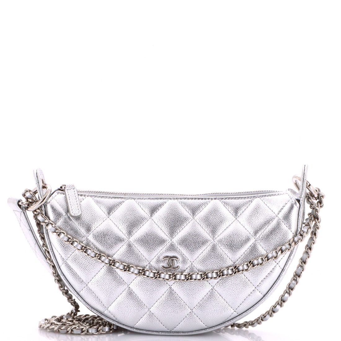 Chanel Half Moon Clutch with Chain Quilted Caviar 