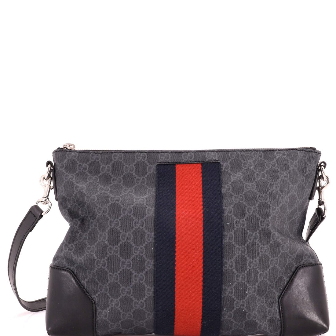Gucci Web Zip Flat Messenger GG Coated Canvas Medium