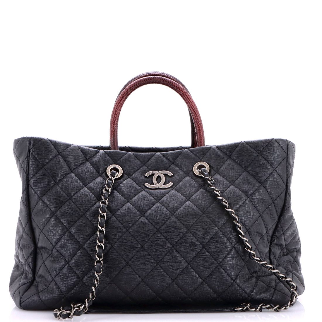 Chanel Coco Handle Shopping Tote Quilted Caviar with Lizard Large