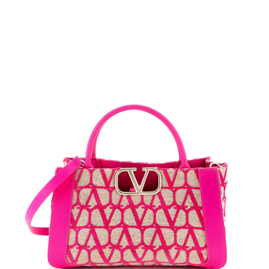 Valentino Garavani VLogo Shopper Tote Toile Iconograph Fabric with Leather Small