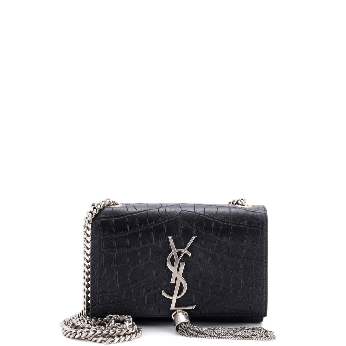 Saint Laurent Classic Monogram Tassel Crossbody Bag Crocodile Embossed Leather Small