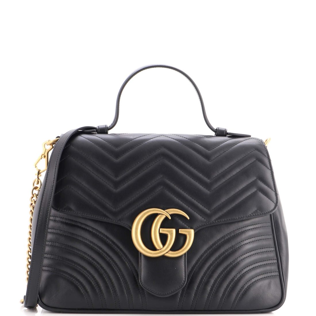 Gucci GG Marmont Top Handle Flap Bag Matelasse Leather Medium