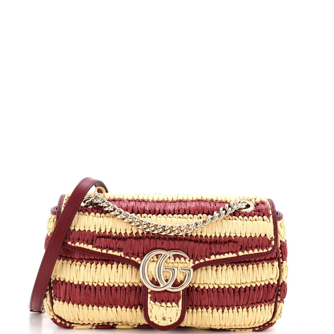 Gucci GG Marmont Flap Bag Woven Raffia Small