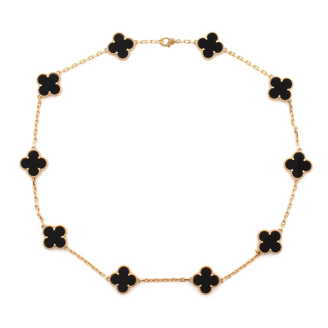Van Cleef & Arpels Vintage Alhambra 10 Motifs Necklace 18K Yellow Gold and Onyx 