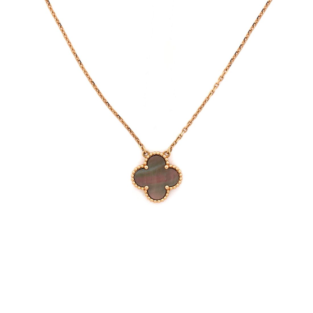 Van Cleef & Arpels Vintage Alhambra Pendant Necklace 18K Rose Gold and Grey Mother of Pearl 