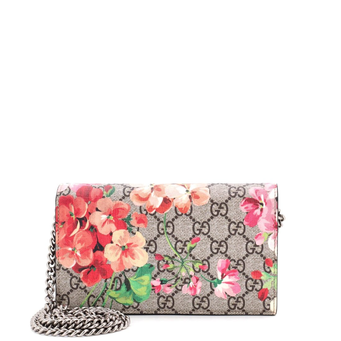 Gucci Chain Wallet Blooms Print GG Coated Canvas 