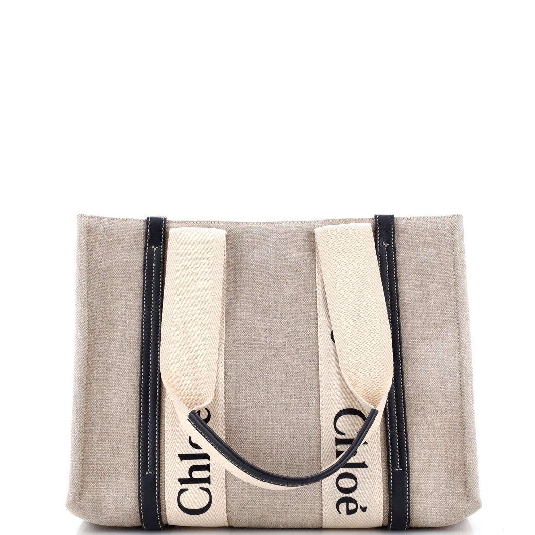Chloe Woody Tote Canvas with Leather Medium
