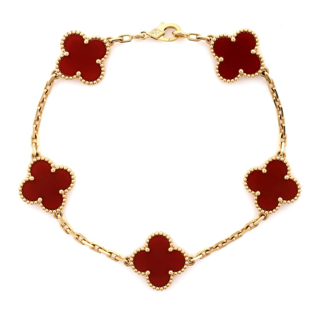 Van Cleef & Arpels Vintage Alhambra 5 Motifs Bracelet 18K Yellow Gold and Carnelian 