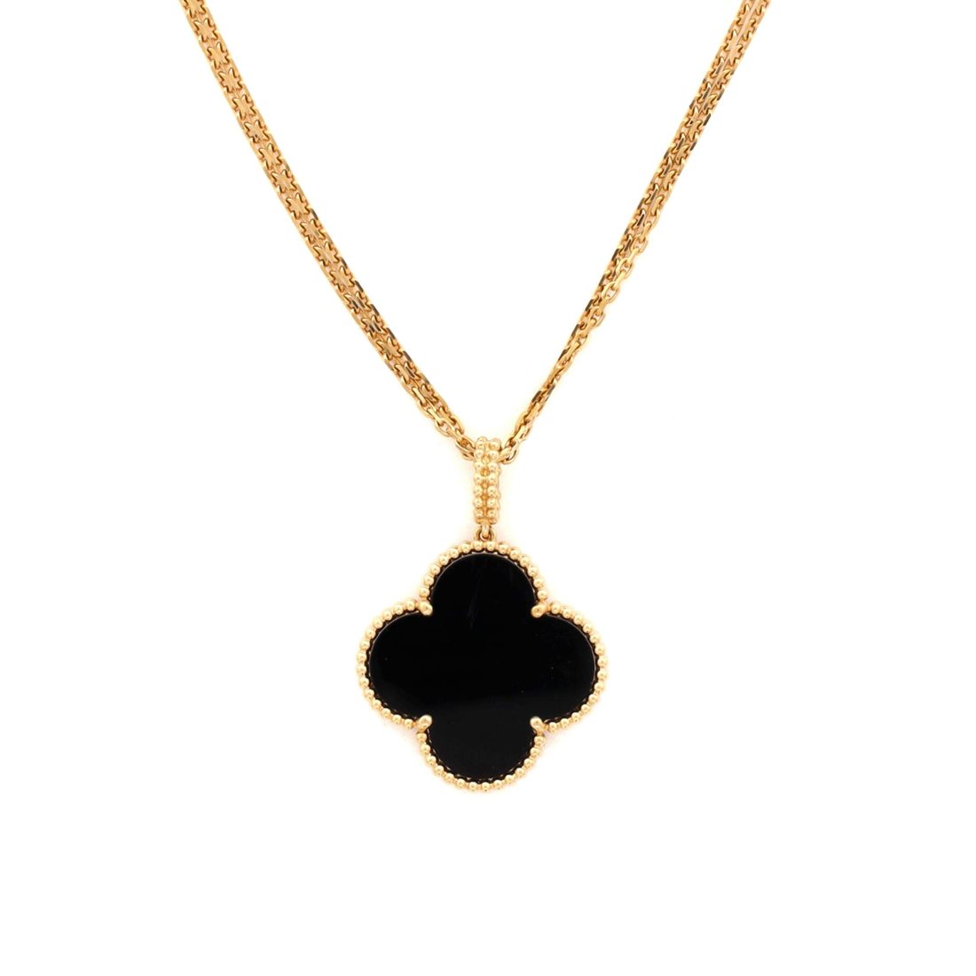 Van Cleef & Arpels Magic Alhambra Pendant Long Necklace 18K Yellow Gold and Onyx 