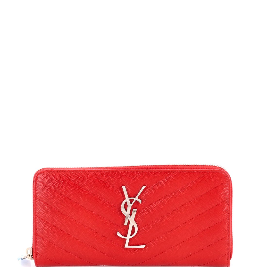 Saint Laurent Classic Monogram Zip Around Wallet Matelasse Chevron Leather 
