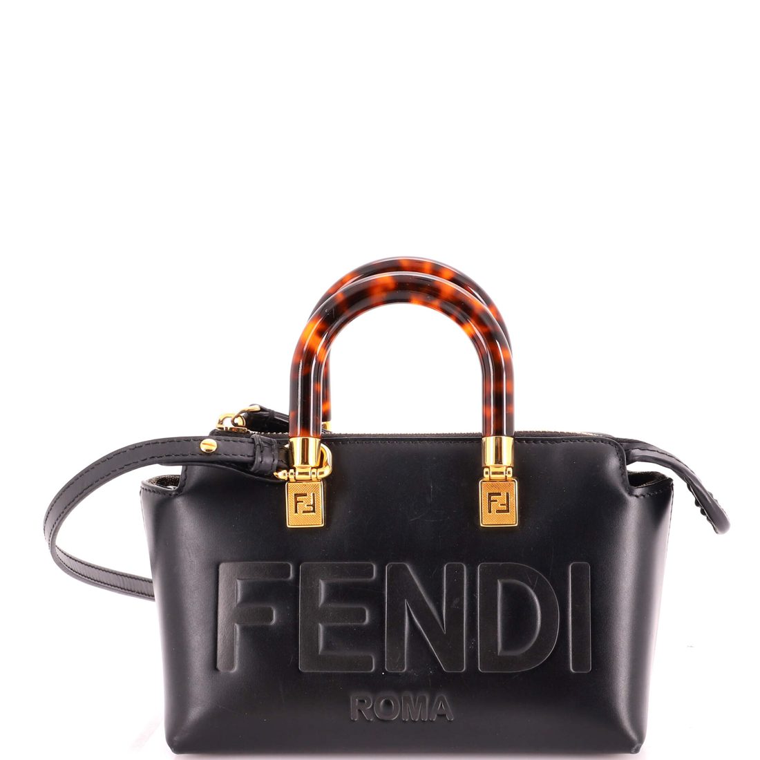 Fendi Logo By The Way Top Handle Bag Embossed Leather Mini