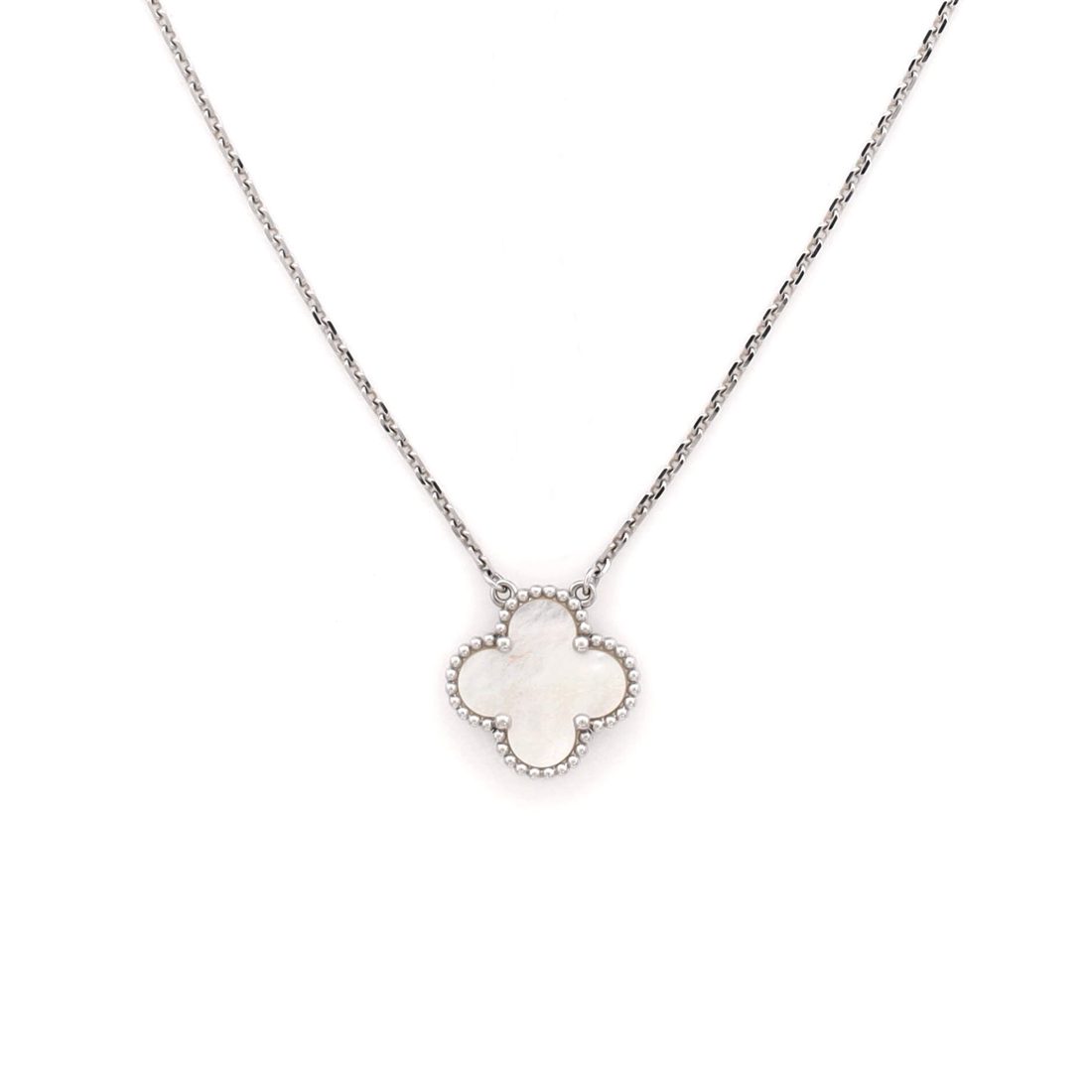 Van Cleef & Arpels Vintage Alhambra Pendant Necklace 18K White Gold and Mother of Pearl 