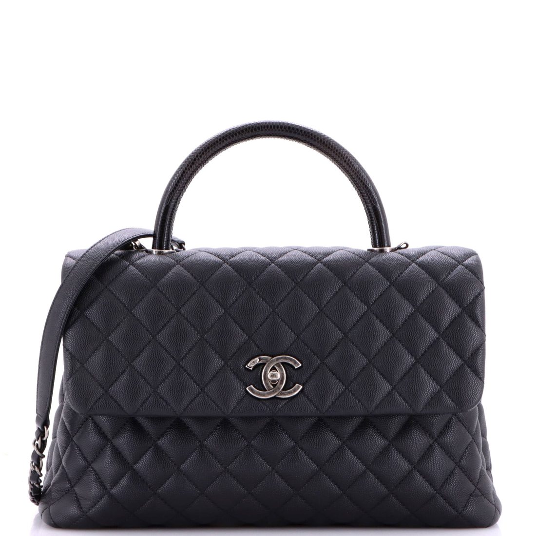 Chanel Coco Top Handle Bag Quilted Caviar with Lizard Medium