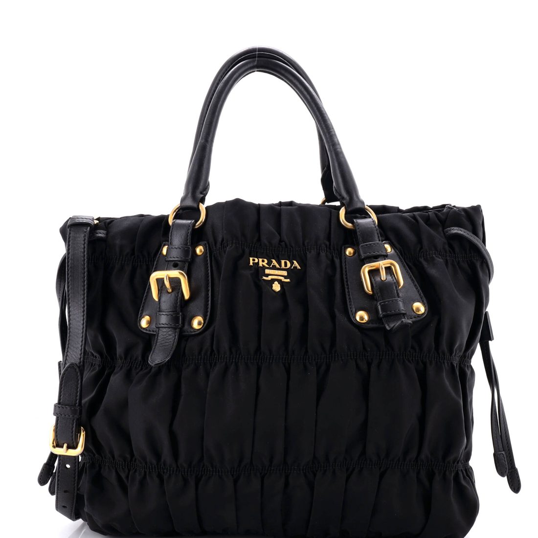 Prada Gaufre Convertible Tote Leather and Tessuto Large
