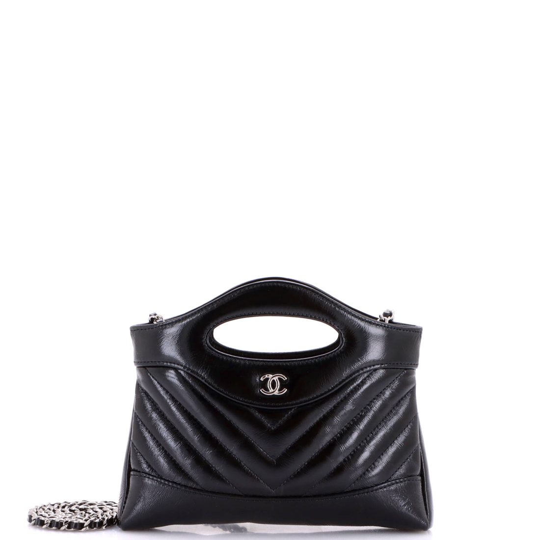 Chanel 31 Shopping Bag Clutch with Chain Chevron Shiny Crumpled Calfskin Small