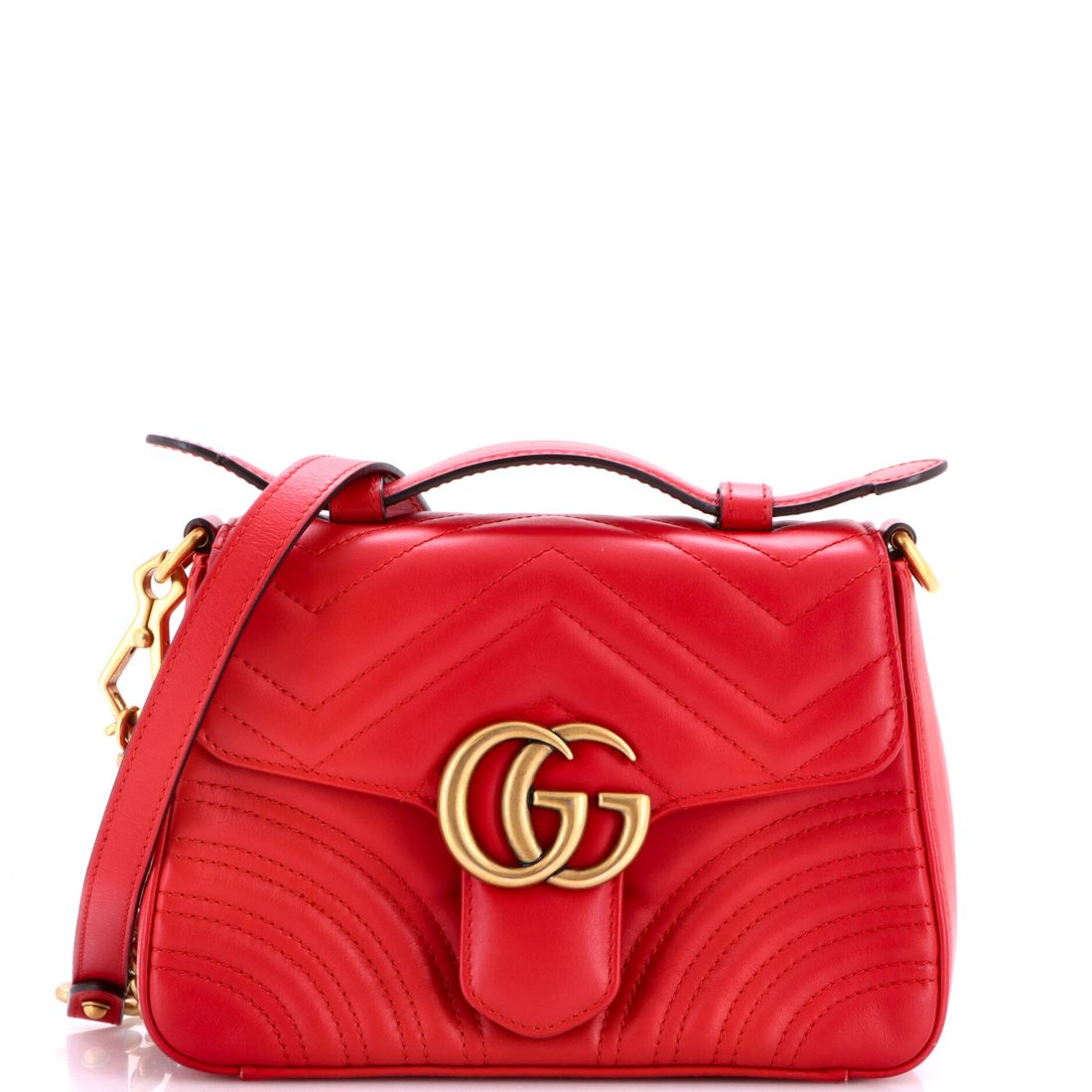 Gucci GG Marmont Top Handle Flap Bag Matelasse Leather Mini