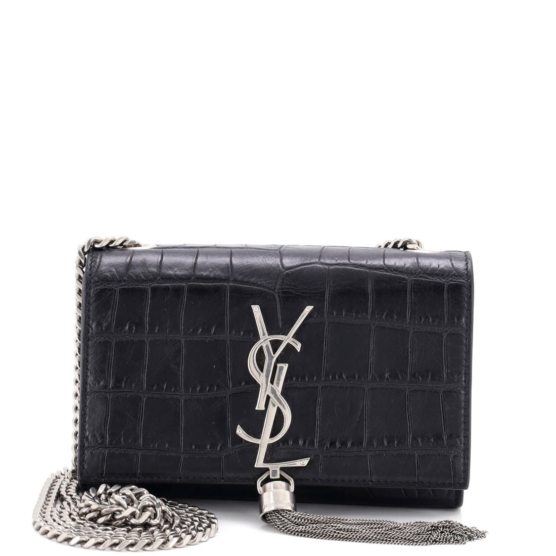 Saint Laurent Classic Monogram Tassel Crossbody Bag Crocodile Embossed Leather Small