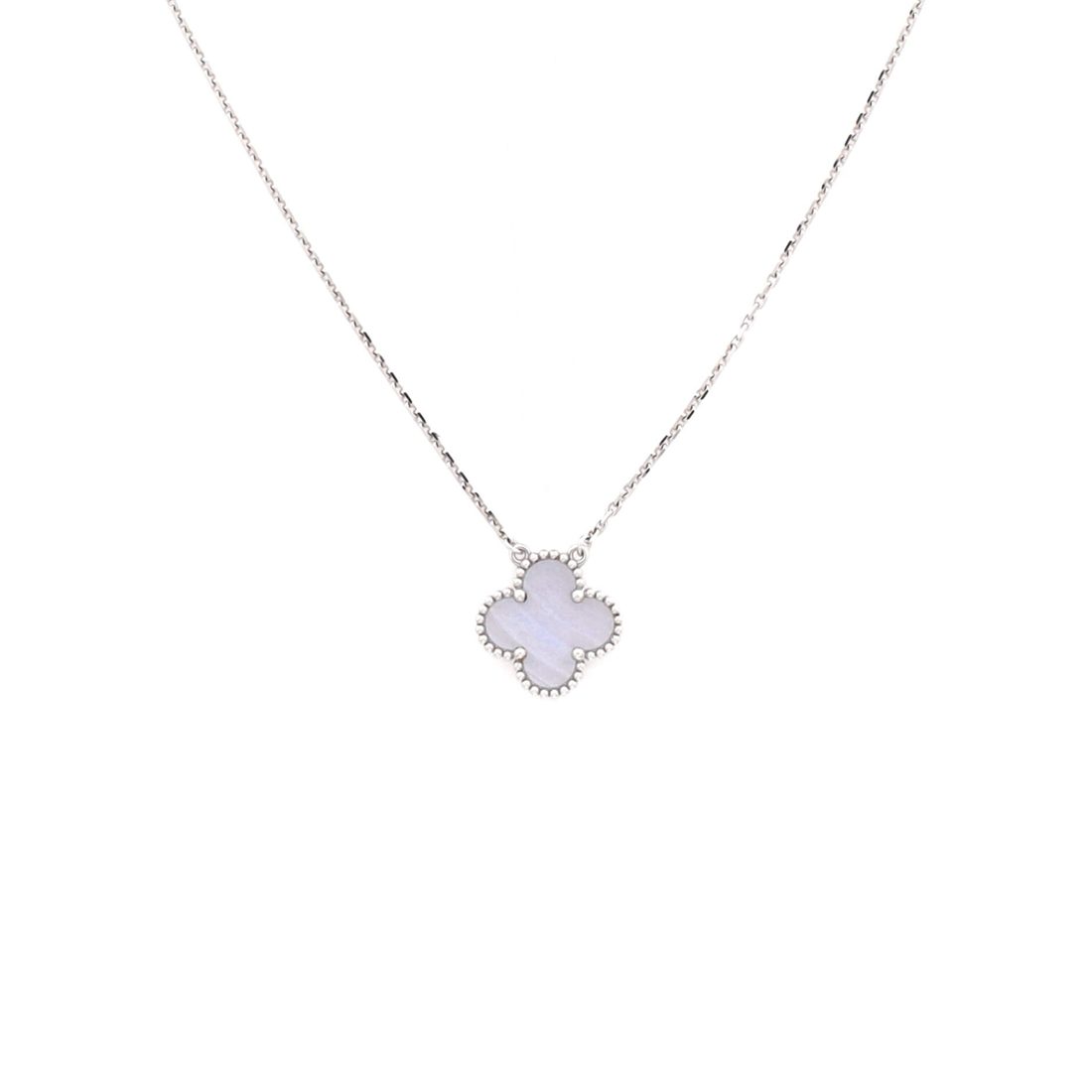 Van Cleef & Arpels Vintage Alhambra Pendant Necklace 18K White Gold and Chalcedony 