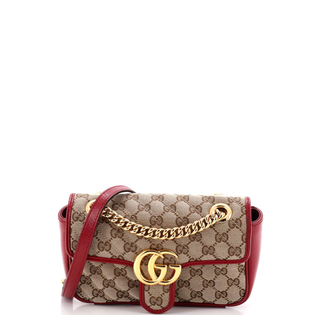 Gucci GG Marmont Flap Bag Diagonal Quilted GG Canvas with Leather Mini