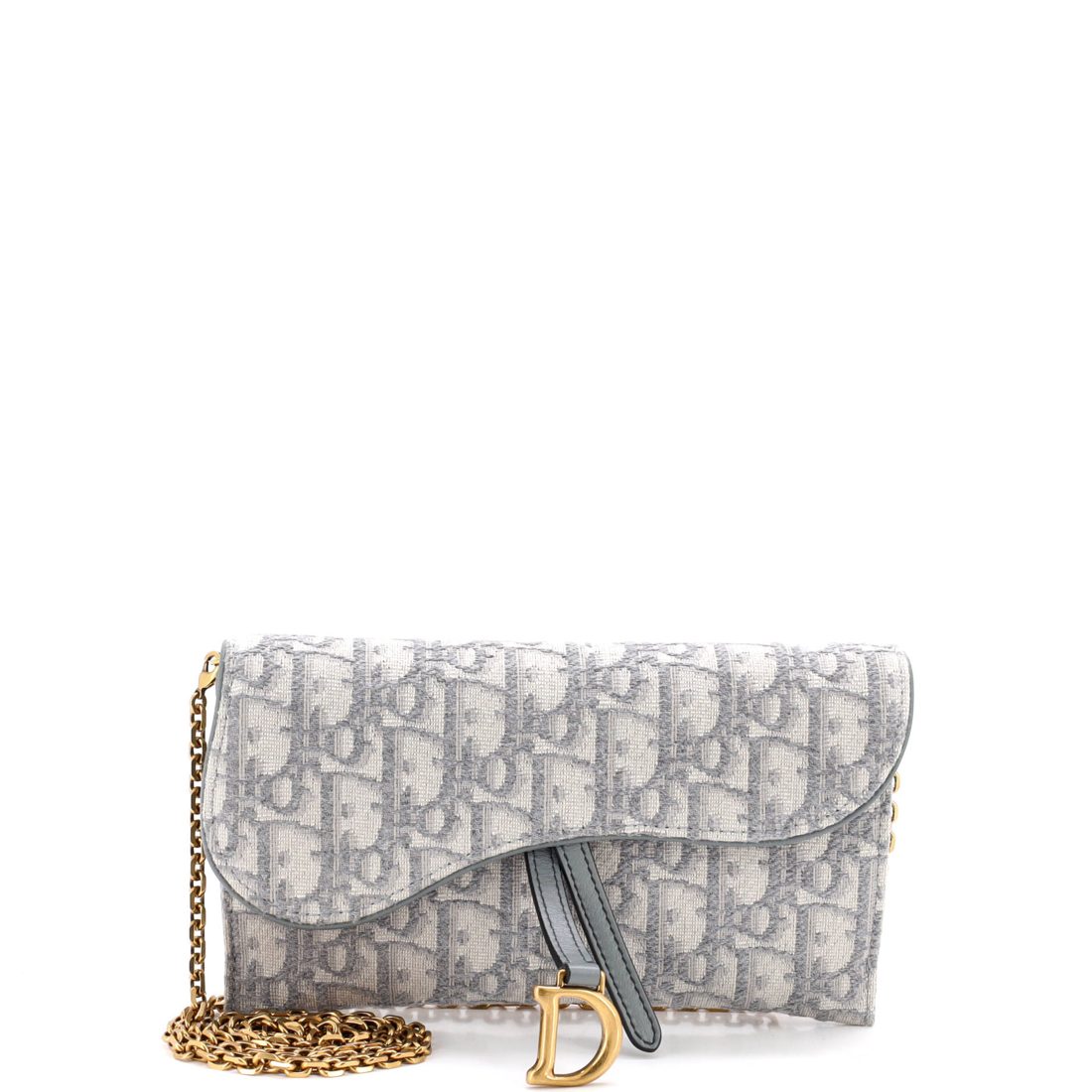 Christian Dior Saddle Chain Wallet Oblique Canvas 