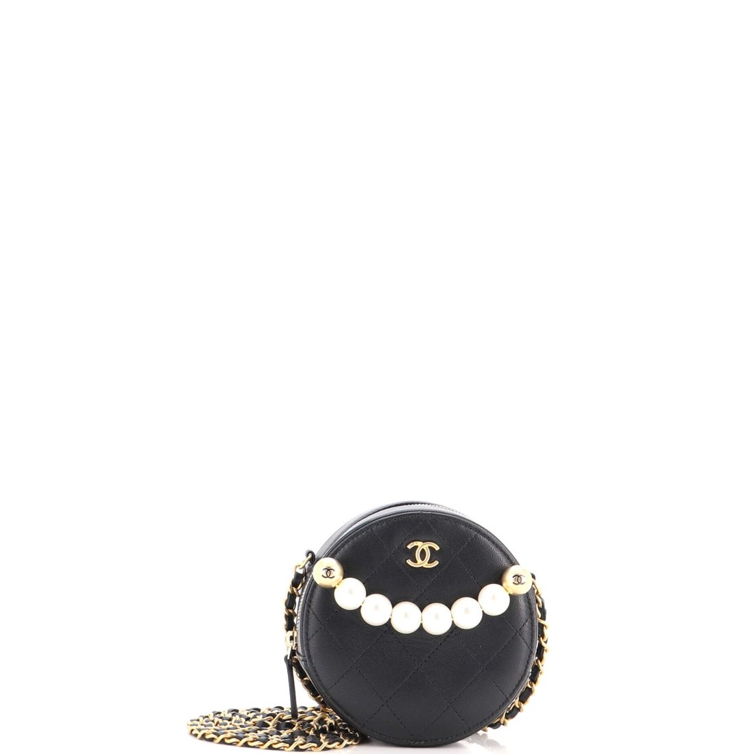 Chanel Chic Pearls Round Clutch with Chain Quilted Lambskin 