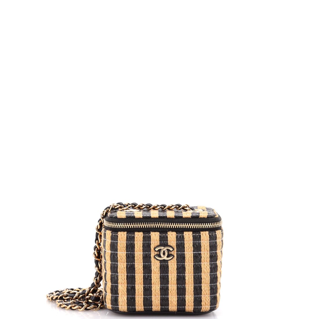 Chanel Classic Vanity Case with Chain Striped Raffia and Jute Mini