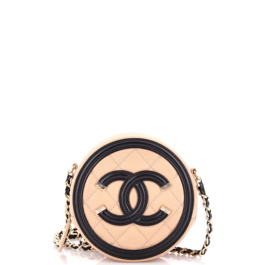 Chanel Filigree Round Clutch with Chain Quilted Caviar Mini