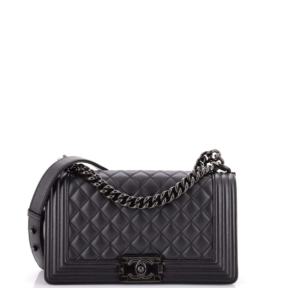 Chanel So Black Boy Flap Bag Quilted Caviar Old Medium