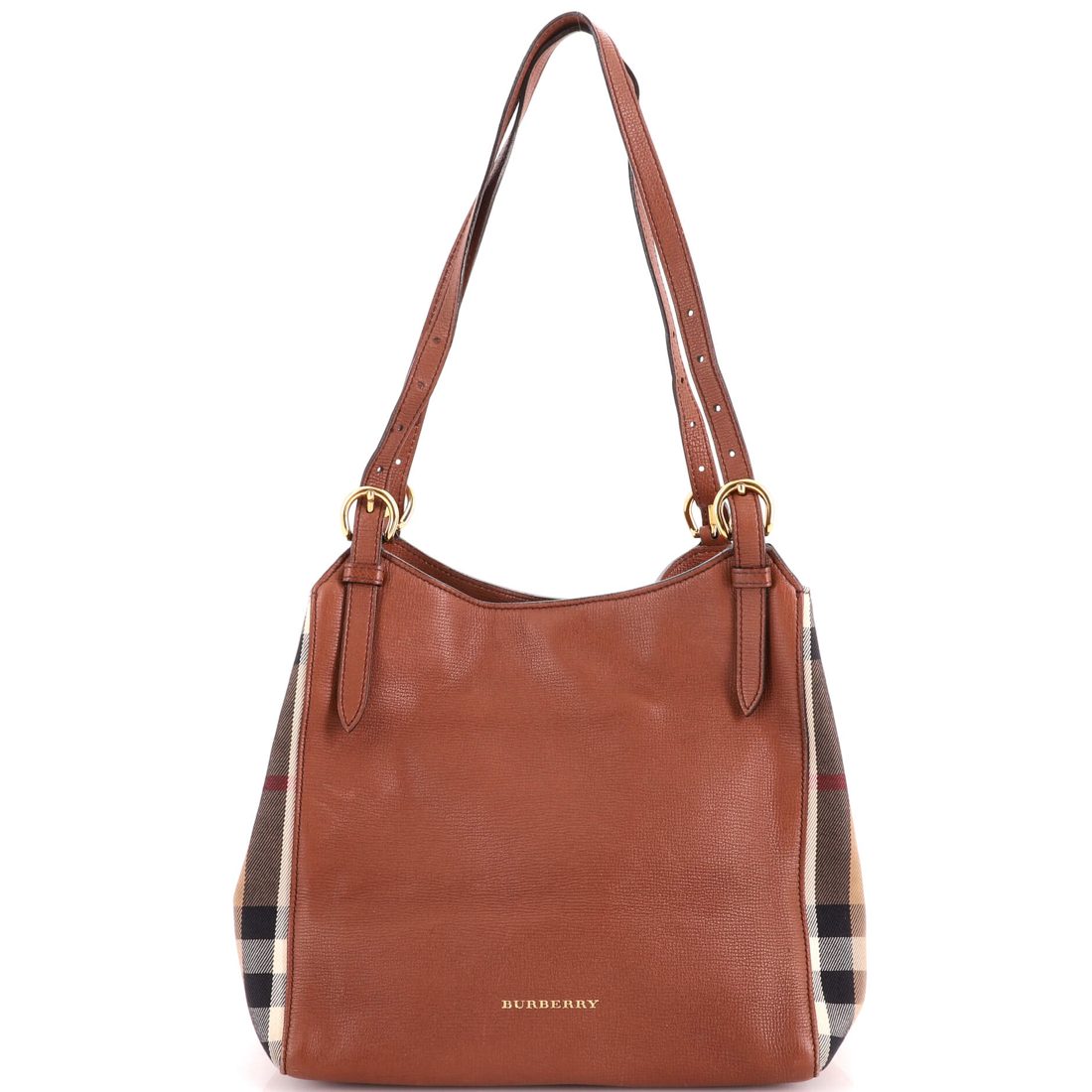 Burberry Canterbury Tote Leather and House Check Canvas Small