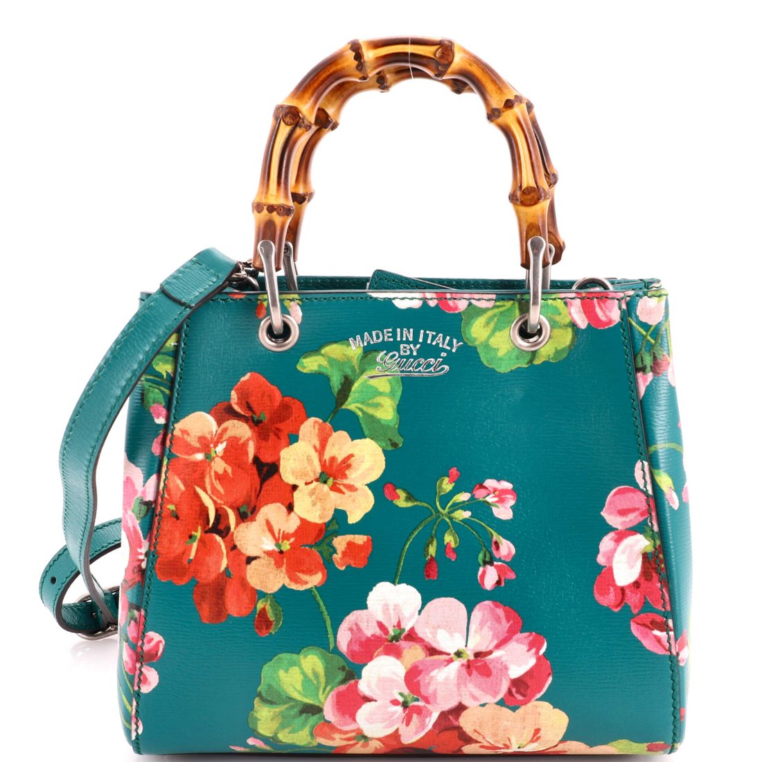 Gucci Bamboo Shopper Tote Blooms Print Leather Mini