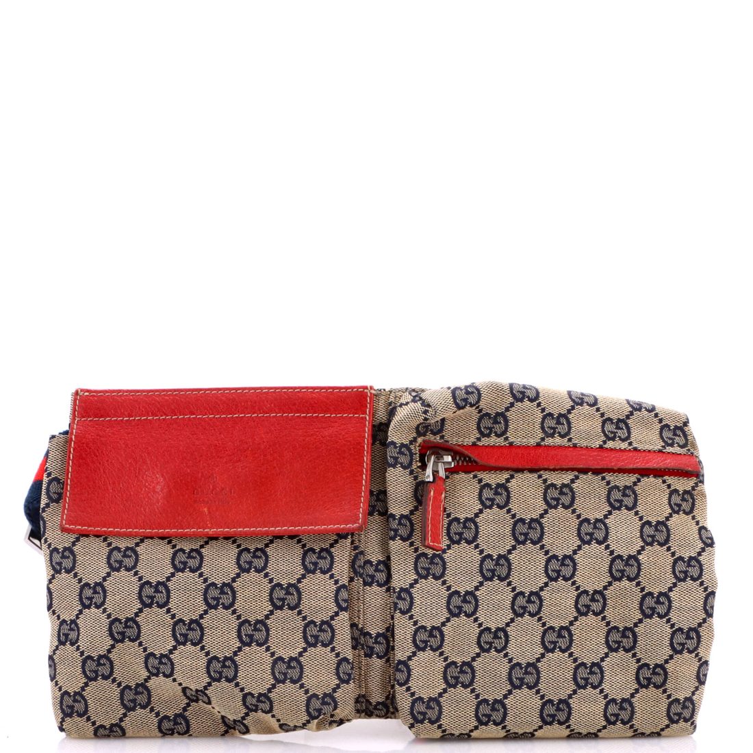 Gucci Vintage Double Belt Bag GG Canvas with Leather 