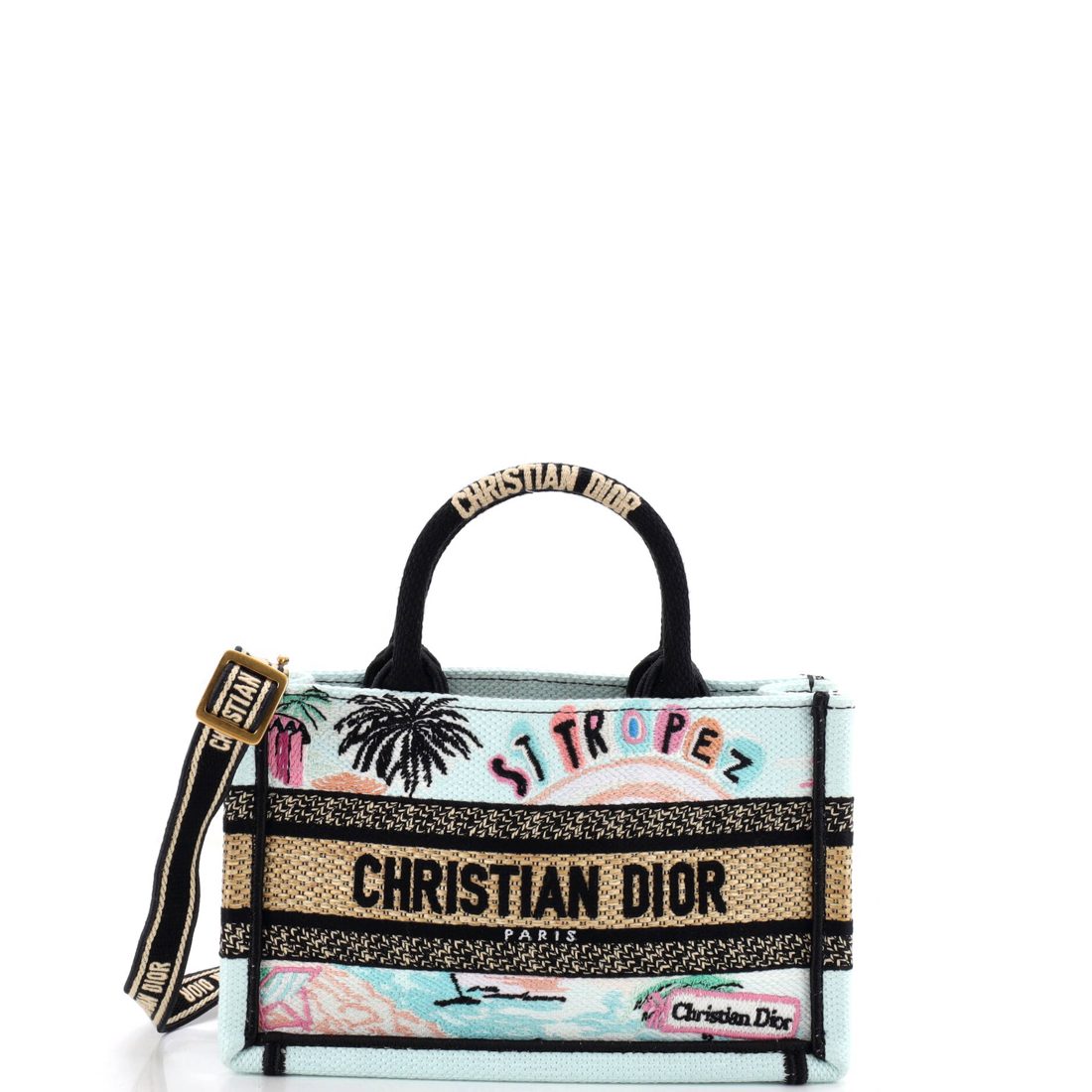 Christian Dior Book Tote with Strap Embroidered Canvas Mini