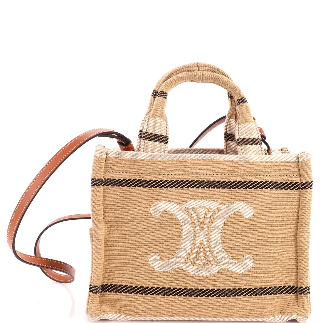 Celine Cabas Thais Tote Striped Jacquard Textile Small
