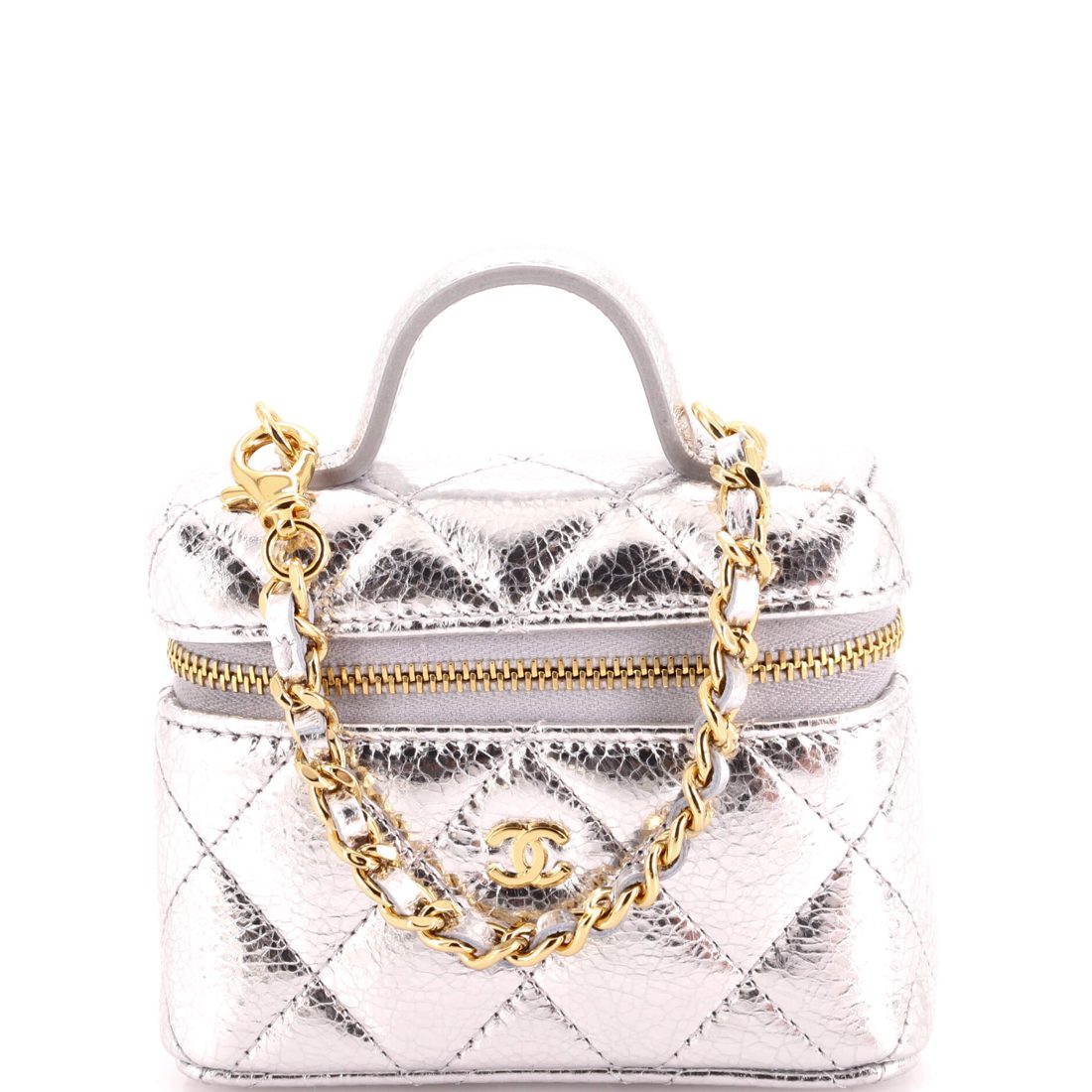 Chanel Top Handle Vanity Case Bag Charm Quilted Caviar Micro