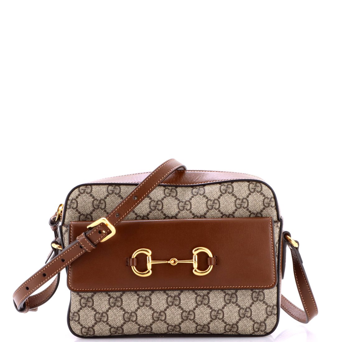 Gucci Horsebit 1955 Flap Pocket Camera Bag GG Coated Canvas and Leather Small