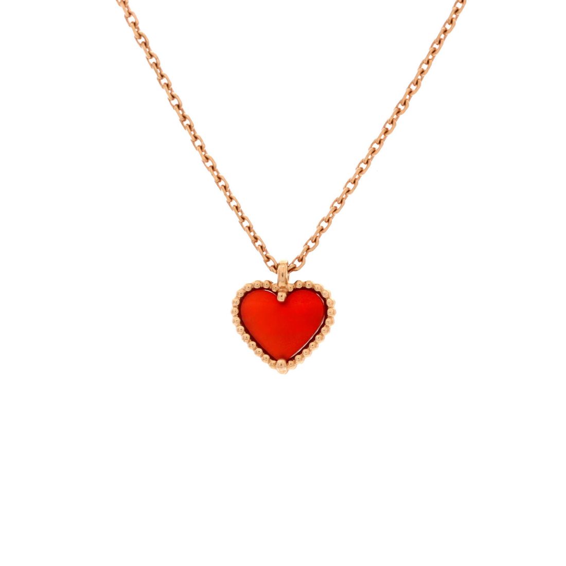 Van Cleef & Arpels Sweet Alhambra Heart Pendant Necklace 18K Rose Gold and Carnelian 