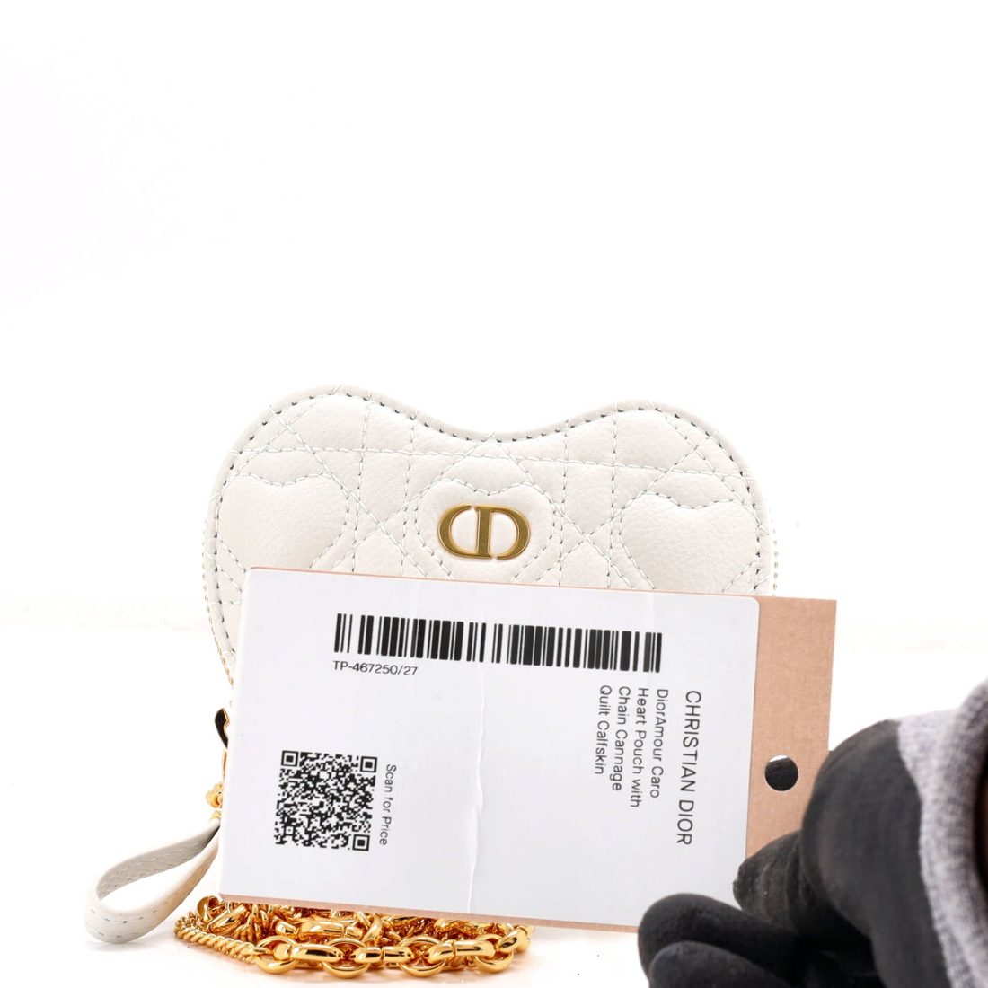 Christian Dior DiorAmour Caro Heart Pouch with Chain Cannage Quilt Calfskin 
