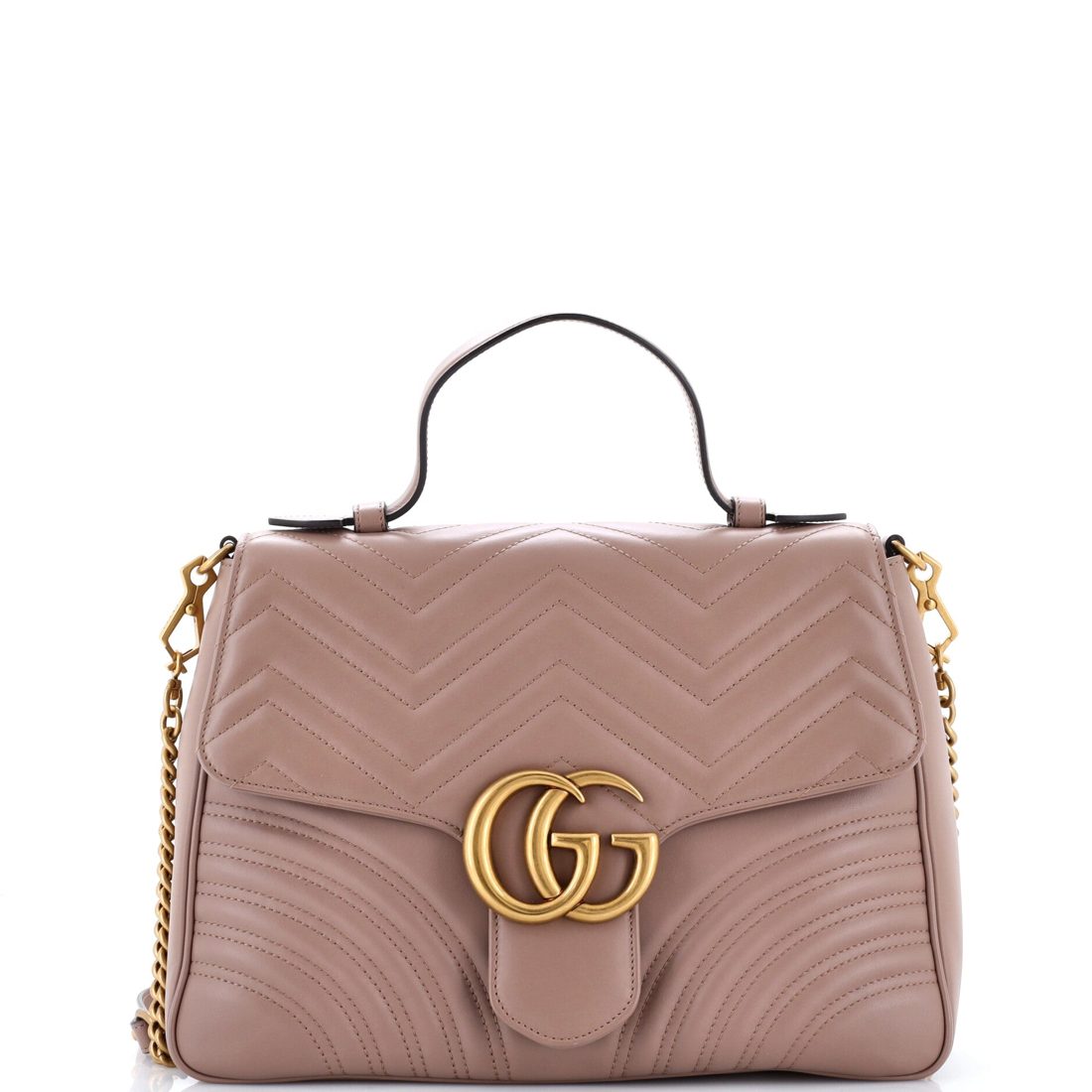Gucci GG Marmont Top Handle Flap Bag Matelasse Leather Medium