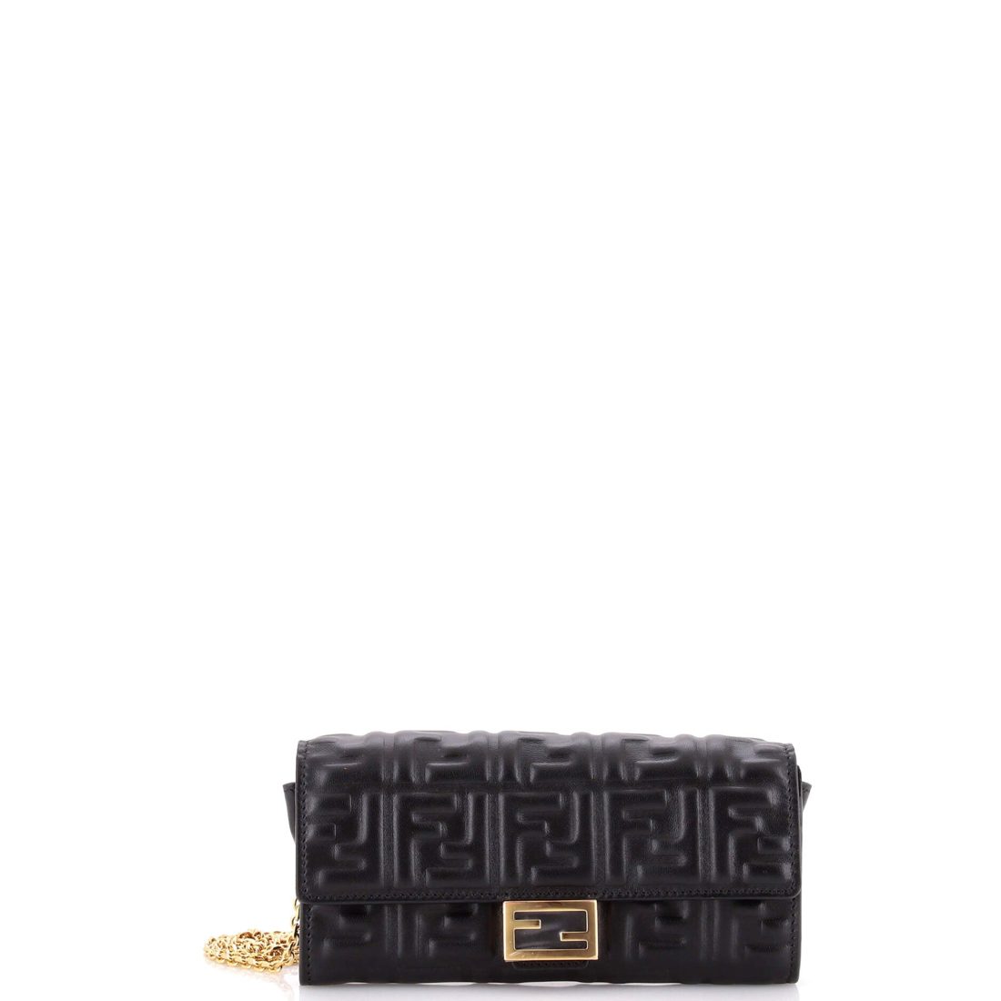 Fendi Baguette Continental Wallet on Chain Zucca Embossed Leather 