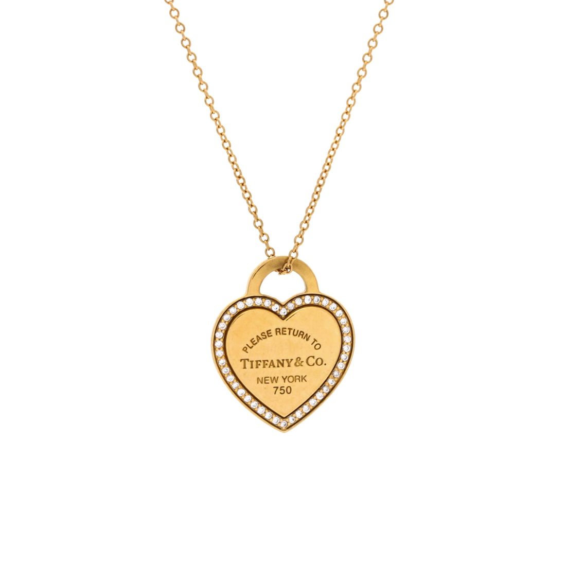 Tiffany & Co. Return to Tiffany Heart Pendant Necklace 18K Yellow Gold with Diamonds 