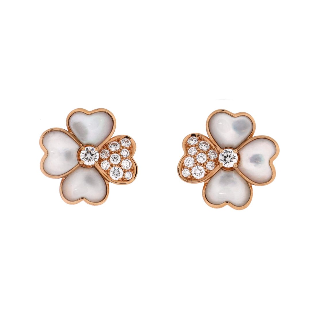 Van Cleef & Arpels Cosmos Earrings 18K Rose Gold and Mother of Pearl with Diamonds Small