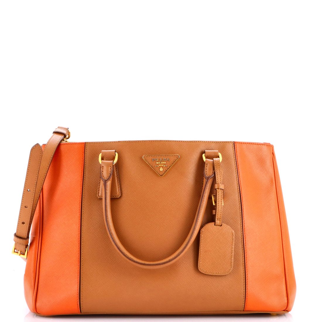Prada Bicolor Double Zip Lux Tote Saffiano Leather Medium