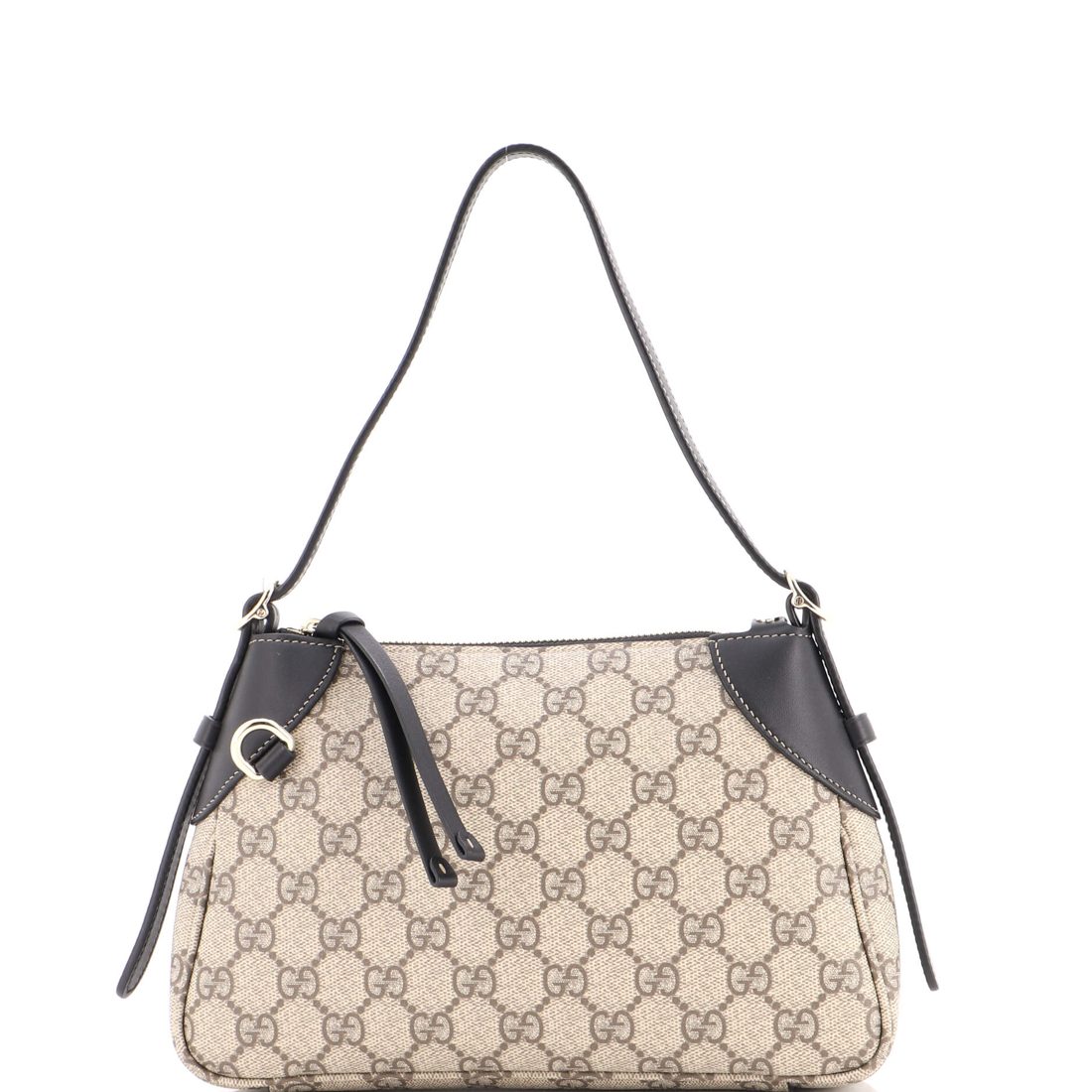 Gucci Emblem Shoulder Bag GG Coated Canvas with Leather Small