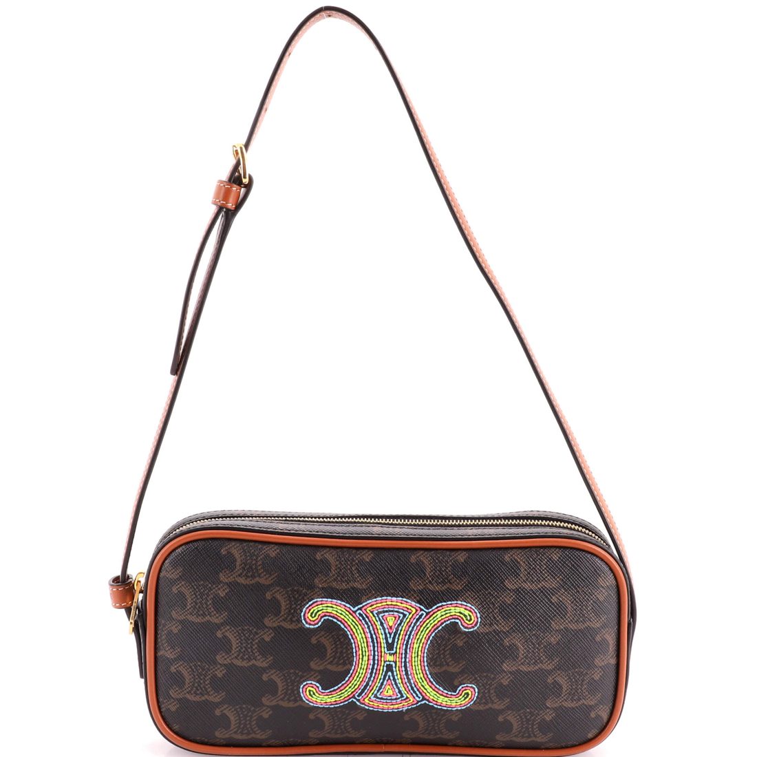 Celine Cuir Triomphe Camera Shoulder Bag Embroidered Triomphe Coated Canvas with Leather Small